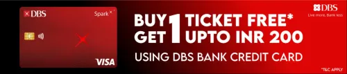 Image of BookMyShow Offers: Buy 1 Get 1 Ticket Free upto ₹200 With DBS Spark Credit Card