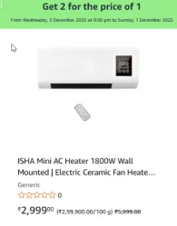 Buy 2 1800W Ac Heater For The Price of One 