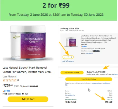 Image of Get 2 packs of Lass Natural Stretch Mark Removal Cream (MRP ₹799 each) for just ₹99