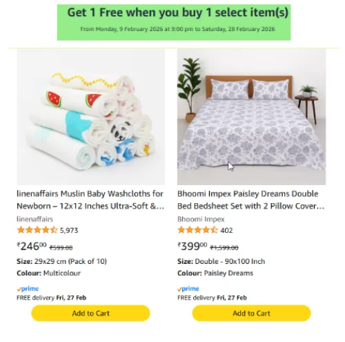 Image of Amazon Offer: Buy any 1 item & Get 1 item Free