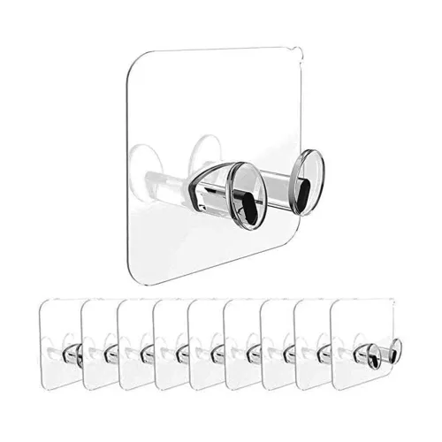 Image of BUYERZONE 10 Pcs Heavy Duty Self Adhesive Plug Wall Hooks Transparent Waterproof
