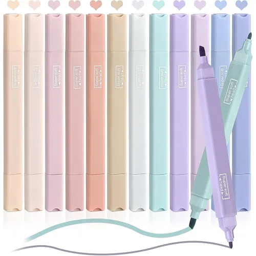 Image of BUZON Dual-Tip Pastel Highlighters Set, 12 Pastel Colours
