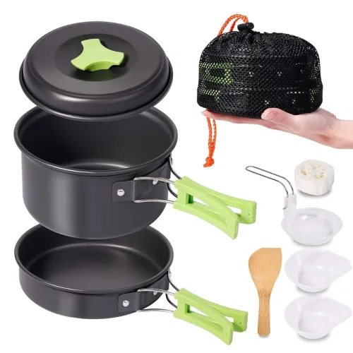 Image of BYRM 9 Pcs Camping Cookware Mess kit Backpacking Gear