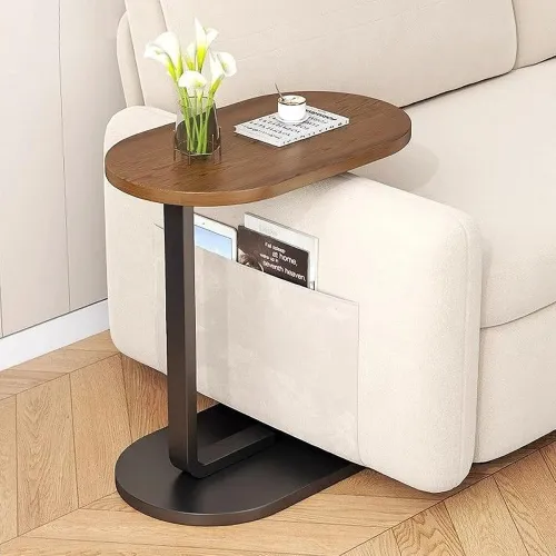 Image of AASHRO MALL C-Shaped Wooden Side Table for Sofa & Bed