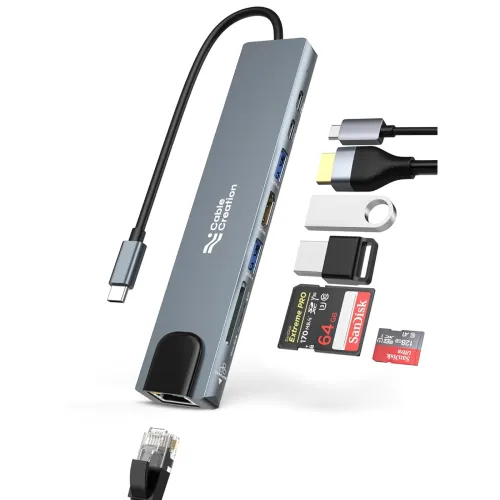 Image of CableCreation 8-in-1 USB C Hub Multiport (Lite Series),Type C Dongle Docking Station,4K@30HZ HDMI,USB A 2.0/3.0 Ports,US