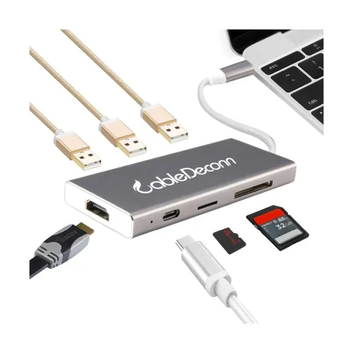 Image of CableDeconn USB C Hub USB3.1 Type C to HD Mi RJ45 Converter Thunderbolt 3 Adapter Cable