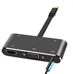 CableDeconn USB C HDMI VGA Hub, USB-C Type-c to HDMI 3840x2160 4K 15 Pin VGA Port USB3.0 USB C PD Audio 3.5mm Docking Cable Adapter (Black) (A0205)