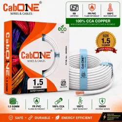 CabONE Lite 1.5 Sqmm Electrical Wire|90m|Single Core|Copper|FR PVC Insulation Domestic 1.5 sq/mm White 300 ft. Wire (Whi