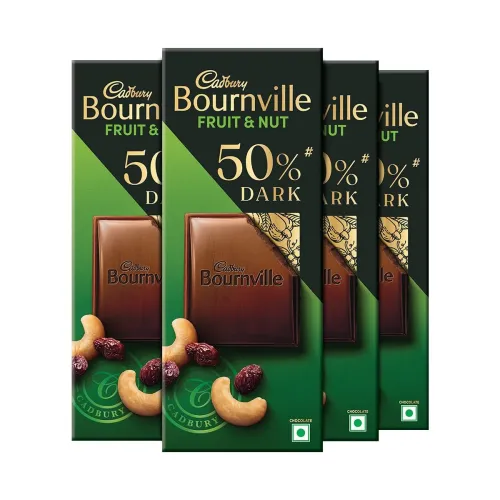 Image of Cadbury Bournville Fruit & Nut 50% Dark Chocolate Bar, 75g (Pack of 4)