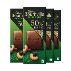 Cadbury Bournville Fruit & Nut 50% Dark Chocolate Bar, 75g (Pack of 4)