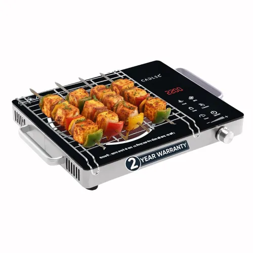 Image of Cadlec HeatMate 2200W Infrared Cooktop Stove with Grill Rack for Barbecue, Crystal Glass Plate, Digital Display, Touch C