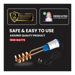 Cadlec UltraHeat 1500W Shockproof RapidHeat Technology Electric Copper Water Heater Immersion Rod