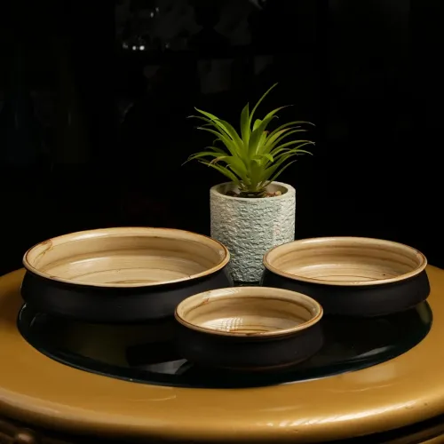 Image of Caffeine Ceramic Handmade Black Studio Serving Bowl (Set of 3)