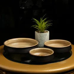 Caffeine Ceramic Handmade Black Studio Serving Bowl (Set of 3)