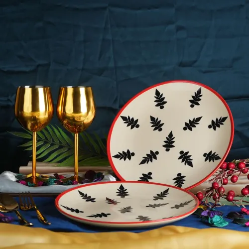 Image of Caffeine Ceramic Handmade Black Tree Dinner Plates (10 Inch, 2 Pieces, Microwave & Dishwasher Safe)