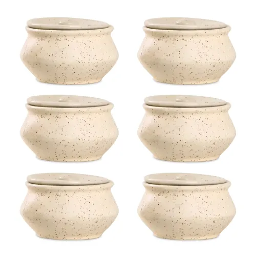 Image of Caffeine Ceramic Stonwear Handmade Cream Matte Dip and Sauce- Set of 6