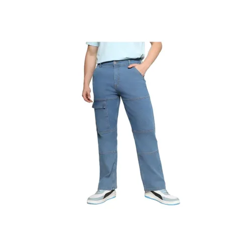 Image of CAHOOT Men's Stitched Cargo Denim Jeans for Casual Wear | Dark-Wash | 5 Pocket