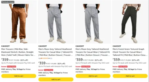 Image of CAHOOT Men's Trousers at minimum 80% Discount