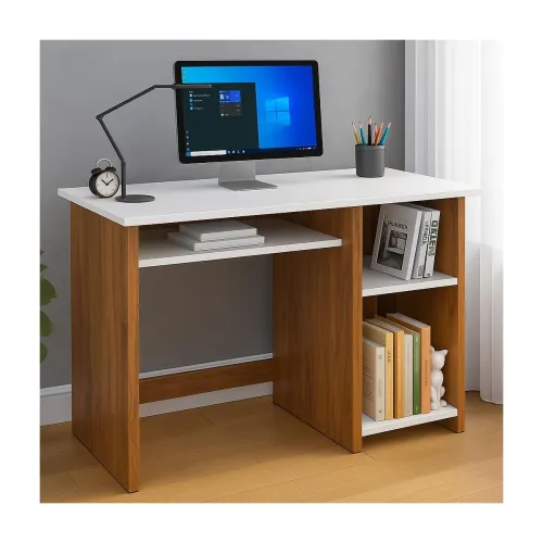 Image of Callas Wooden Study Table with Hutch & Storage (ST-03, Walnut)