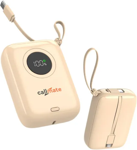 Image of Callmate 10000 mAh 23 W Nano Pocket Size Power Bank (Beige, Lithium-ion, Fast Charging, Power Delivery 3.0, Quick Charge