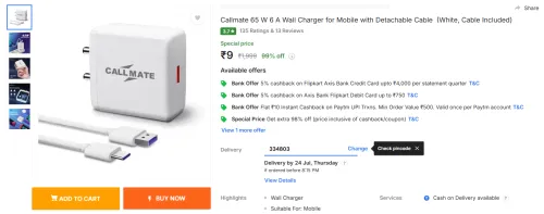Image of Callmate 65 W 6 A Wall Charger 