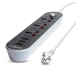 Callmate EXT 307 Power Socket 3 Outlet Power Strip with 3 USB Charging Ports Suger Protector -Black