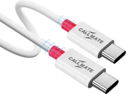 Callmate USB Type C Cable 2 A 1.5 m A 2.0 Tough Unbreakable Braided Nylon (Compatible with For All Smart Phones, White C To C, One Cable, USB Type C To USB Type C)