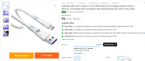 Image of Callmate USB Type C Cable 