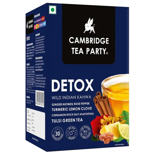 Image of Cambridge Tea Party Detox 30 Tea Bags,Desi Kahwa,Turmeric Ginger Rose Lemon Clove Rock Salt Tulsi Green Tea (Immunity Bo