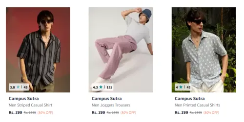 Image of Campus Sutra Clothing At Minimum 80% Off