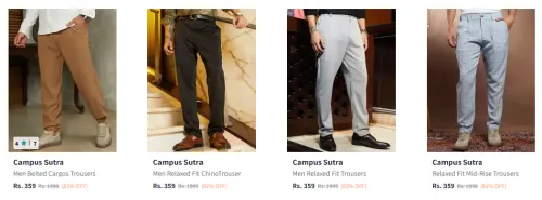 Image of Campus Sutra Men Cargos & Trousers Starting @ ₹359`