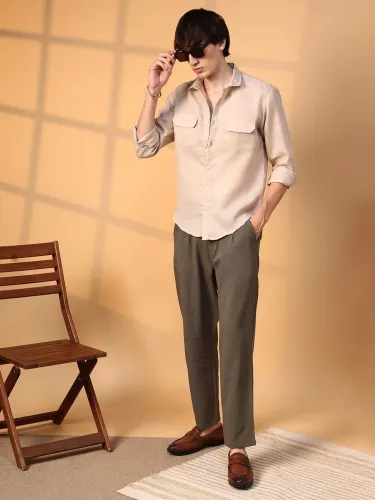 Image of Campus Sutra Men Comfort Spread Collar Solid Cotton Casual Shirt