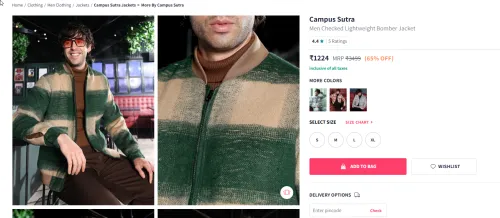 Image of Campus Sutra Men Checked Lightweight Bomber Jacket