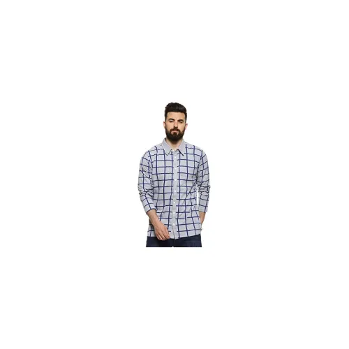 Image of Campus Sutra Men Navy Blue Checkered Collared Shirt 