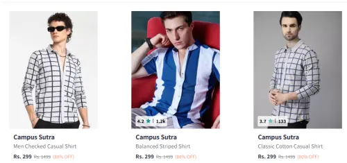Image of Campus Sutra Men Fashion Shirt @ Minimum 80% Discount