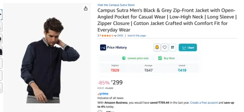 Image of Campus Sutra Men's Black & Grey Zip-Front Jacket