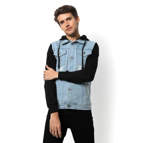 Image of Campus Sutra Men’s Cotton Denim Jacket Regular Fit For Casual Wear