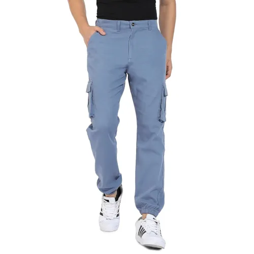 Image of Campus Sutra Men's Regular Fit low Rise Cuffed Hem Cargo Trousers for Casual Wear | 6 Pockets