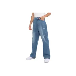 Campus Sutra Mens Light Blue Asymmetrical Stitch Denim Jeans