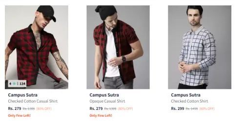 Image of Campus Sutra Men's Shirts at minimum 80% Discount