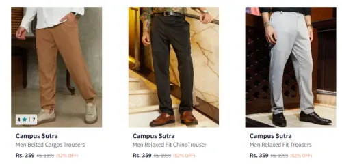 Image of Campus Sutra Men's Trouser at Minimum 80% Discount