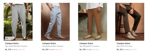 Image of Campus Sutra Men's Trousers at minimum 80% Discount
