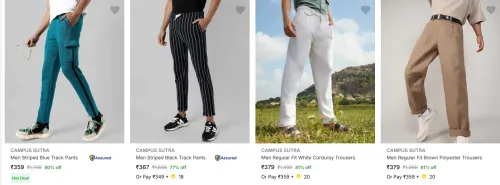 Image of Campus Sutra Men's Trousers upto 81% Discount