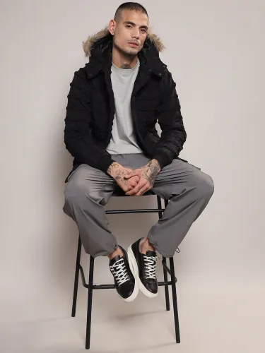 Image of Campus Sutra Self-Design Hooded Windcheater Puffer Jacket