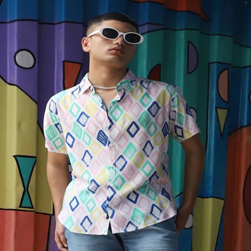 Image of Campus Sutra White Classic Printed Spread Collar Casual Shirt