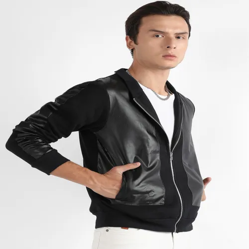 Image of Campus Sutra Windcheater Cotton Leather Jacket