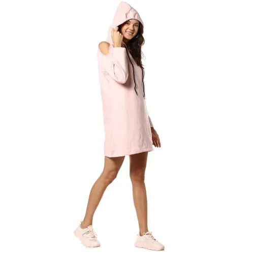 Image of Campus Sutra Women Stylish Hooded Pink Long Tops