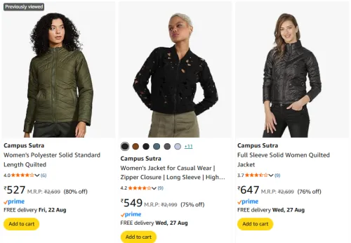 Image of Campus Sutra Women's Jacket at Minimum 70% Discount