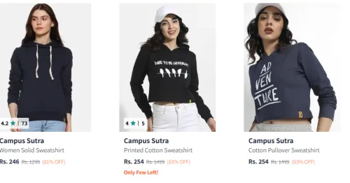 Image of Campus Sutra Women's Sweatshirt at Minimum 80% Discount