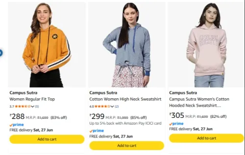Image of Campus sutra Women's Sweatshirts upto 88% discount 